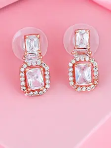 Estele Rose Gold-Plated Cubic Zirconia Studded Drop Earrings