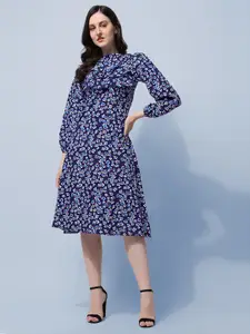 Oomph! Floral Print Crepe Fit & Flare Dress