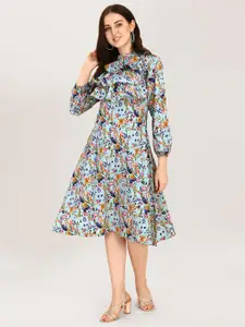 Oomph! Floral Print Bell Sleeve Crepe Fit & Flare Dress