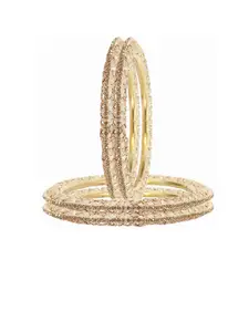 NMII 4-Pcs Gold-Plated Zircon & Pearls Studded Antique Kada Bangles