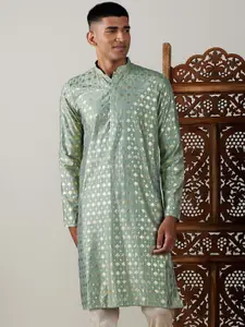 VASTRAMAY Floral Foil Printed Mandarin Collar Straight Kurta
