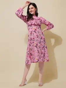 Oomph! Floral Print Cold-Shoulder Crepe Fit & Flare Dress