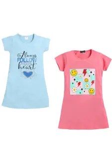 Todd N Teen Girls Pack Of 2 Typography Printed Pure Cotton Nightdress