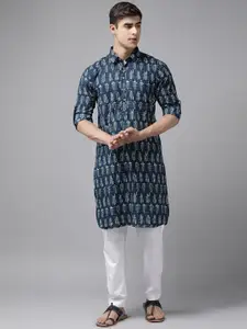 See Designs Ethnic Motifs Printed Shirt Collar Pathani Pure Cotton Kurta