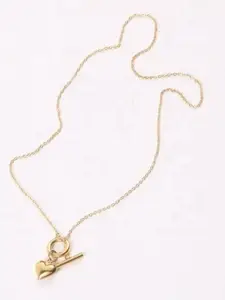 PALMONAS Gold-Plated Ridge Heart T-Bar Necklace