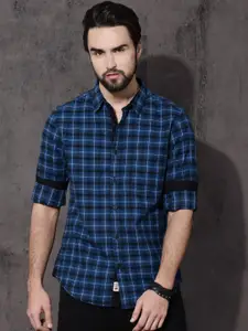 Roadster Men Blue & Black Checked Sustainable Casual Shirt