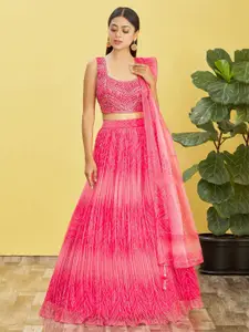 FABPIXEL Embellished Mirror Work Semi-Stitched Lehenga & Unstitched Blouse With Dupatta