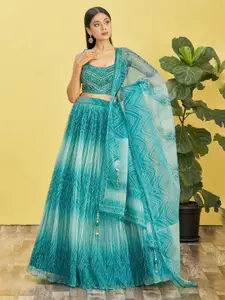 FABPIXEL Embellished Mirror Work Semi-Stitched Lehenga & Unstitched Blouse With Dupatta