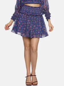 ISU Floral Printed Smocked Flared Mini Skirt
