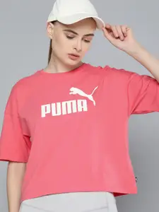 Puma Women Essentials Logo Cotton Brand Logo Drop-Shoulder Relaxed Fit Sports T-shirt