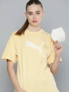 Puma HER Brand Logo Printed Relaxed Fit Drop-Shoulder Sleeves Pure Cotton Sustainable T-shirt