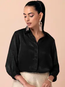 INDYA Shirt Collar Cuffed Sleeves Styled Back Top