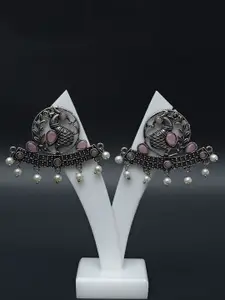 Ozanoo Silver-Plated Peacock Shaped Floral Studs Earrings