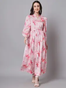 The Dry State Pink Floral Print Puff Sleeve Maxi Dress