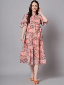 The Dry State Floral Print Tie-Up Neck Bell Sleeve Georgette Empire Midi Dress