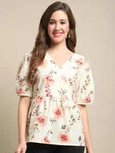 Cantabil Floral Printed Puff Sleeves A-Line Top