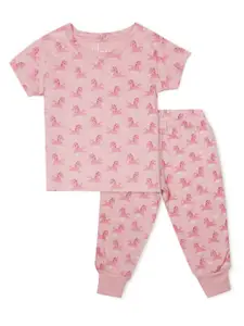 GJ baby Infants Girls Printed Pure Cotton T-shirt With Pyjamas Set