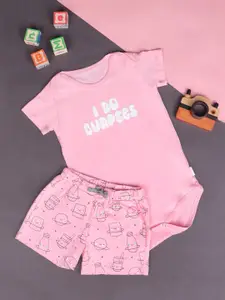 GJ baby Girls Printed Pure Cotton T-shirt with Shorts