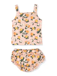 GJ baby Infants Girls Printed Pure Cotton T-shirt With Shorts Set