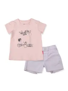 GJ baby Infants Girls Printed Pure Cotton T-shirt with Shorts