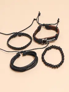 UNIVERSITY TRENDZ Men Set of 4 Beaded Leather Multistrand Bracelets
