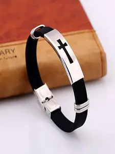 UNIVERSITY TRENDZ Men Silver-Plated Christian Cross Wraparound Bracelet