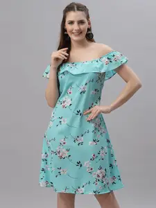 Oomph! Floral Printed Off-Shoulder Ruffled A-Line Dress