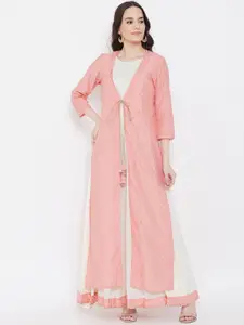 Be Indi Printed Fit & Flared Cotton Maxi Dress With Jacket