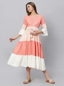 Aanyor Colourblocked Maternity Fit & Flare Midi Dress