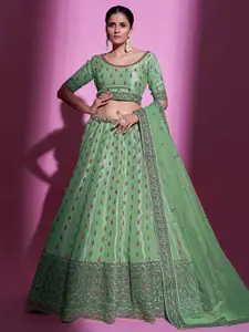 Fusionic Embroidered Thread Work Semi-Stitched Lehenga & Unstitched Blouse With Dupatta