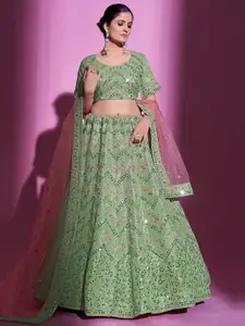 Fusionic Embellished Mirror Work Semi-Stitched Lehenga & Unstitched Blouse With Dupatta