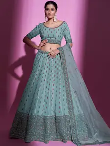 Fusionic Embellished Thread Work Semi-Stitched Lehenga & Unstitched Blouse With Dupatta