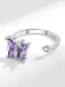 MYKI Silver-Plated CZ-Studded Adjustable Finger Ring