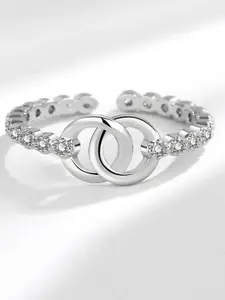 MYKI Silver-Plated Cubic Zirconia-Studded Adjustable Finger Ring