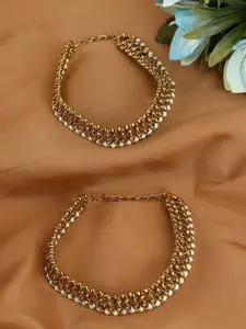 ANIKAS CREATION Set Of 2 Gold-Plated Kundan Anklets
