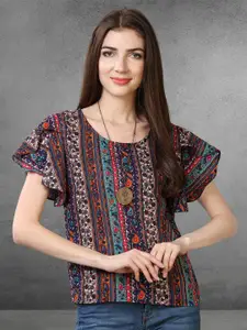 Oomph! Ethnic Printed Flutter Sleeves Top