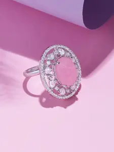 AMI Silver-Plated Cubic Zirconia Studded Finger Ring