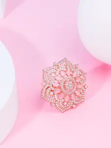 AMI Rose Gold-Plated & CZ Stone-Studded Finger Ring
