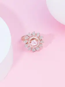 AMI Rose Gold-Plated Cubic Zirconia Studded Finger Ring