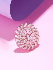 AMI Rose Gold-Plated Cubic Zirconia Studded Finger Ring