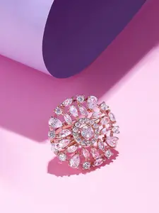 AMI Rose Gold-Plated Cubic Zirconia Studded Finger Ring