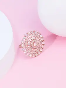 AMI Rose Gold-Plated Cubic Zirconia Studded Finger Ring