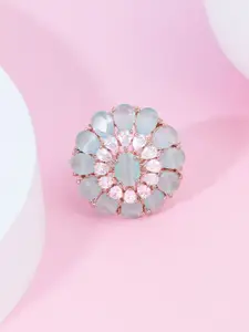 AMI Rose Gold-Plated Cubic Zirconia Studded Finger Ring