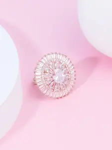 AMI Rose Gold-Plated Cubic Zirconia Studded Finger Ring