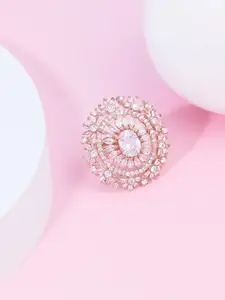 AMI Rose Gold-Plated Cubic Zirconia Studded Finger Ring