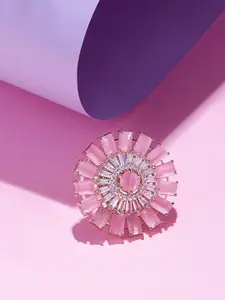 AMI Rose-Gold Plated Cubic Zirconia Studded Finger Ring