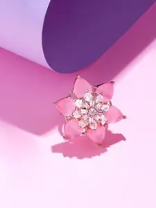 AMI Rose Gold-Plated Cubic Zirconia Studded Finger Ring