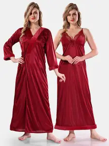 Be You Floral Lace Satin Night Dress With Robe