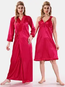 Be You V-Neck Long Sleevs Satin Maxi Nightdress With Robe