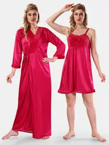Be You Square Neck Lace Up Details Satin Maxi Nightdress With Robe